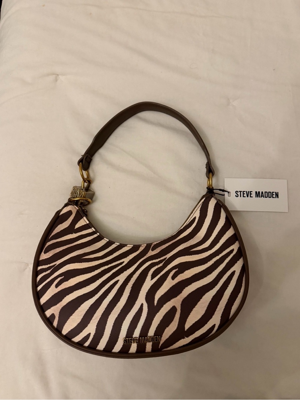 Steve Madden Brown and Cream Zebra Crescent Shoulder Bag